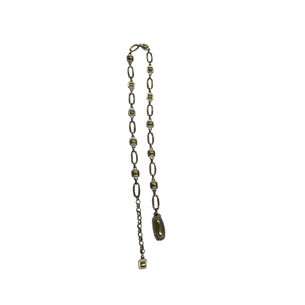 Brighton Mixed Metal Silver Gold Tone Square Cabochon Link Chain Belt Adjustable - Picture 3 of 7
